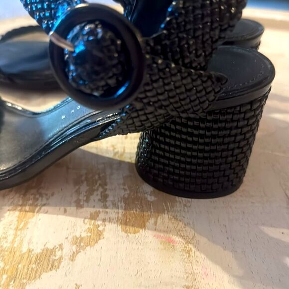 LIKE NEW Zara Black Wide Round Block Heeled Woven Sandals from 2019-Size 7.5/38 - Picture 10 of 15